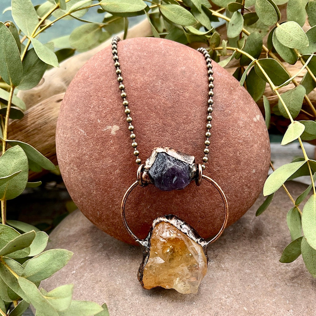 Amethyst and Citrine Double Decker Necklace