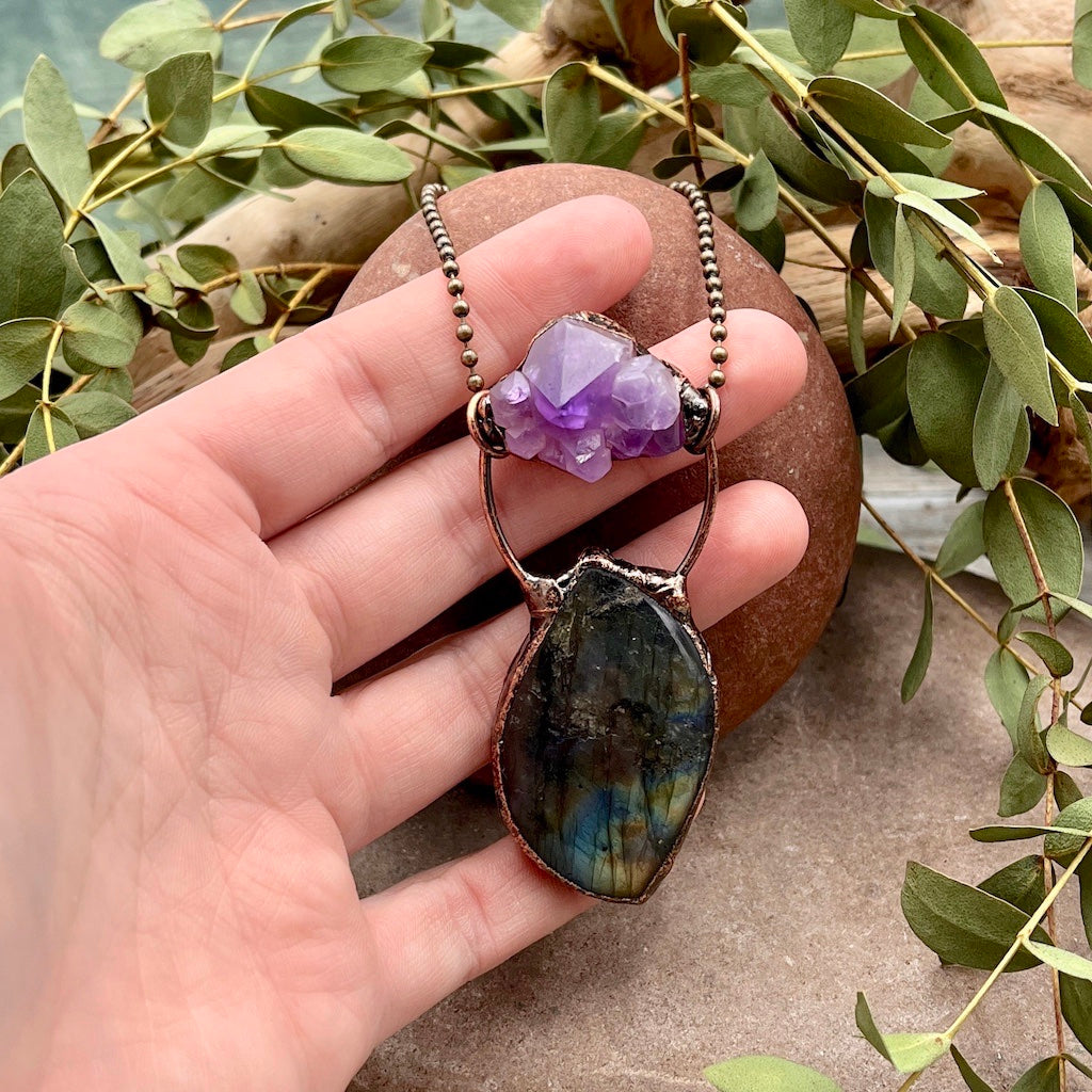 Labradorite and Amethyst Double Decker Necklace - Large