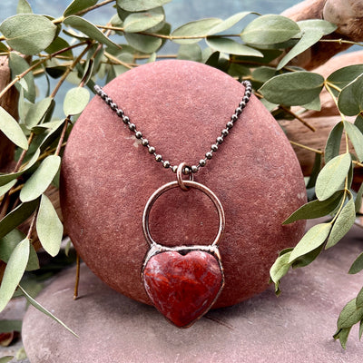 Red Jasper Heart Necklace - Bronze