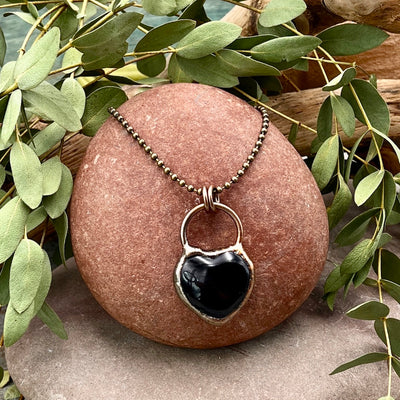 Black Jasper Heart Necklace - Bronze