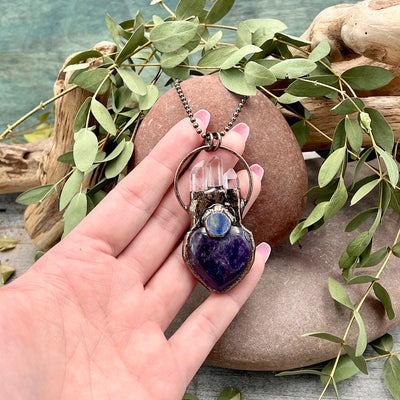 Amethyst Heart Necklace with Quartz Points