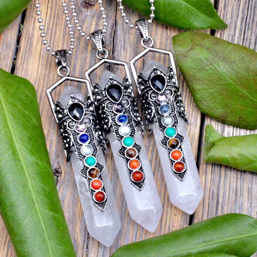 EBOOT 60 Piece Chakra Crystal Pendants - Hexagonal Bullet Gemstone Points