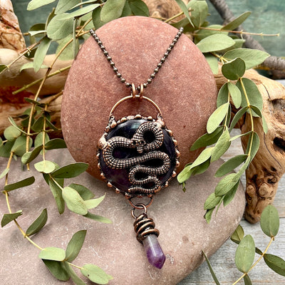 Amethyst Snake Necklace - Bronze