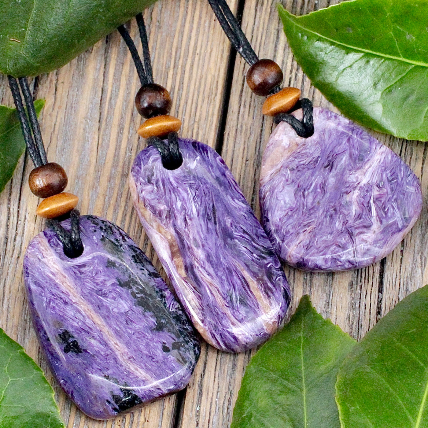 Charoite Pendant on Adjustable Cord