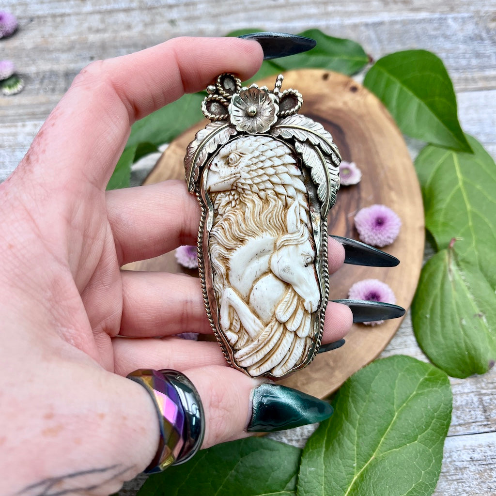 Eagle Horse Bone Pendant hand