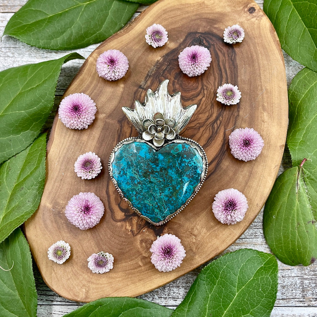 Chrysocolla Sacred Heart Pendant