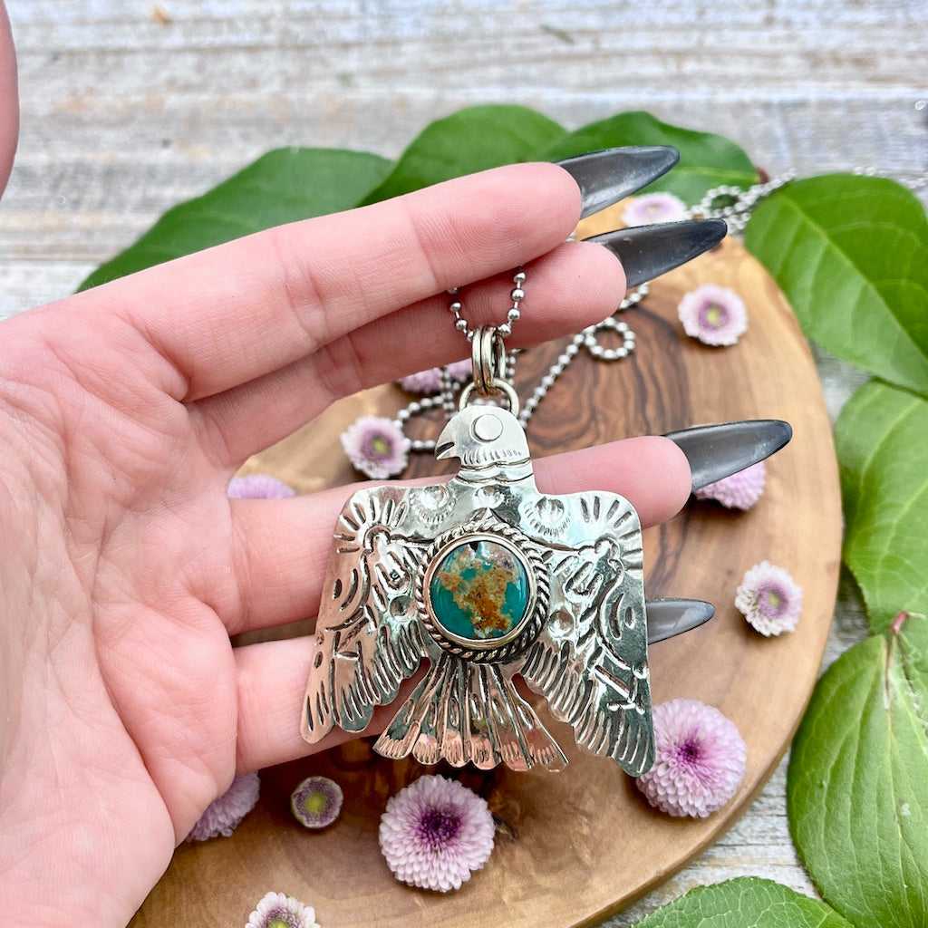 Tibetan Turquoise Eagle Pendant hand