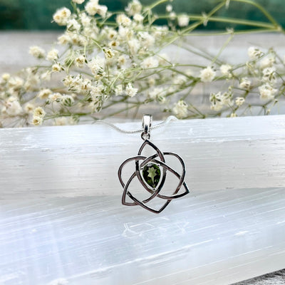 Faceted Moldavite Triquetra Necklace