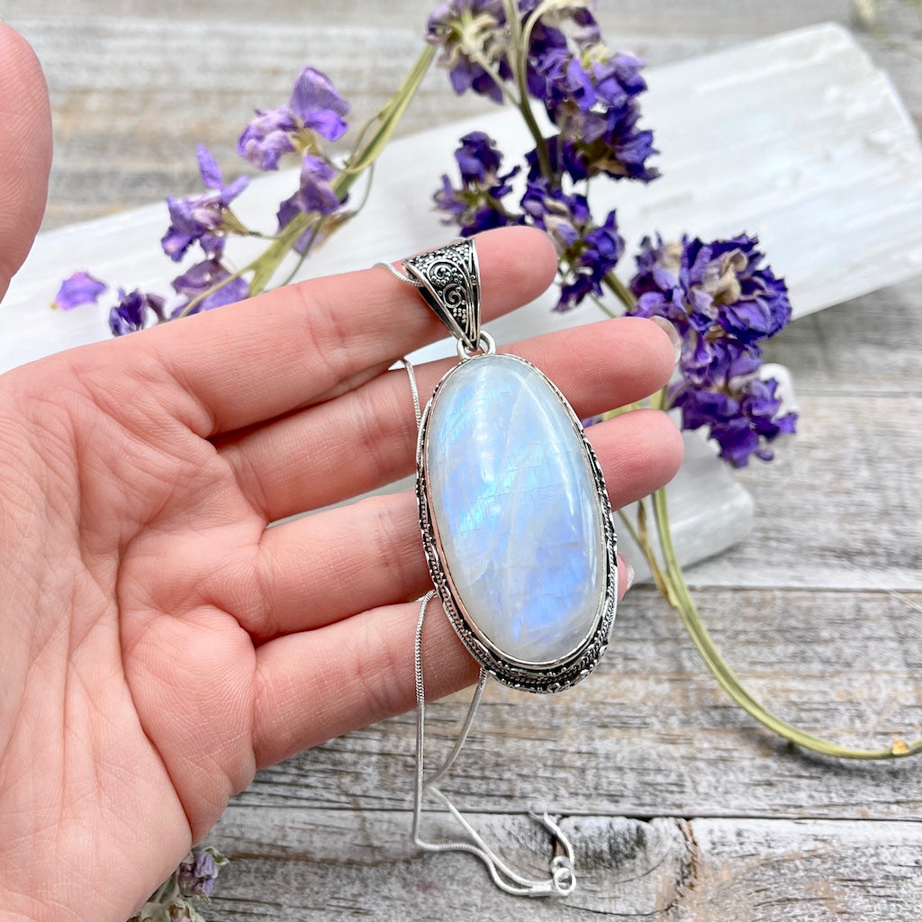 Huge Moonstone Pendant - Sterling Silver