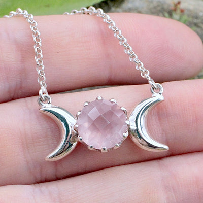 Rose Quartz Triple Moon Necklace