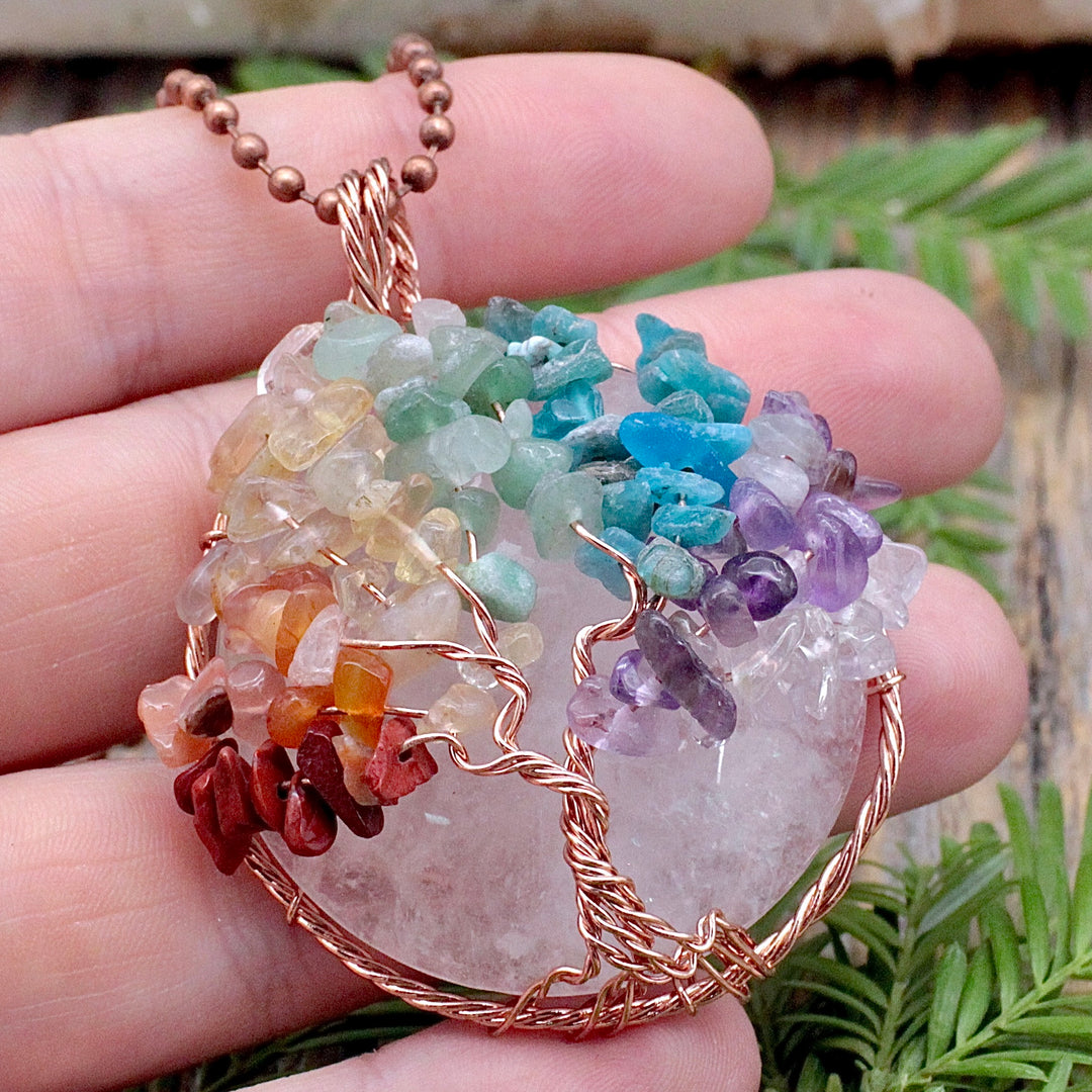 Tree of Life Genuine Quartz Copper buy Wire Necklace