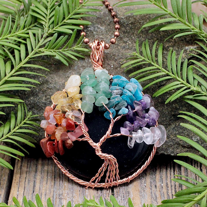 Gemstone Tree Seven Chakra Pendant Tree Of Life Crystal Necklace