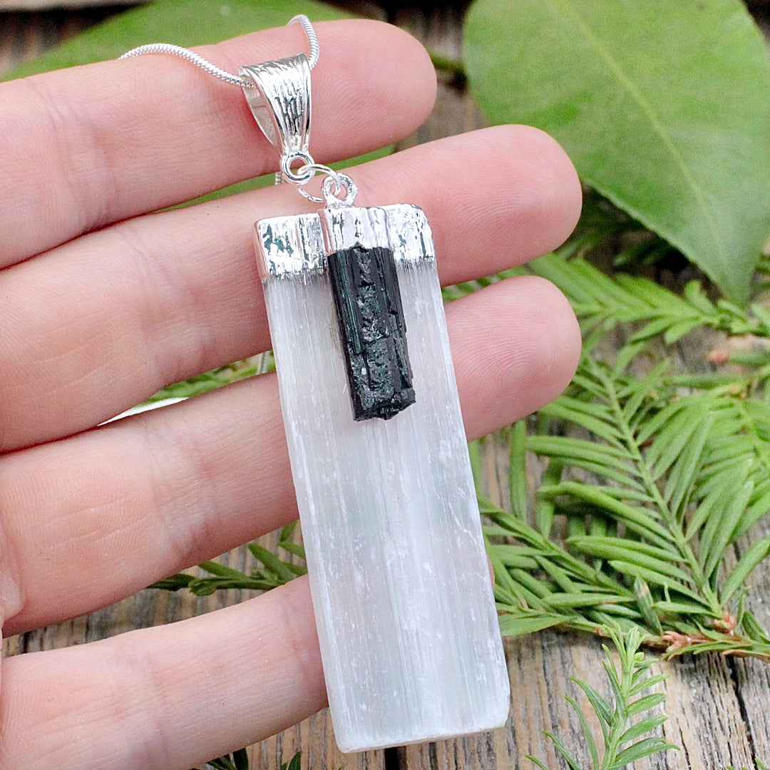 Selenite with Black Tourmaline Pendant – - Main Image
