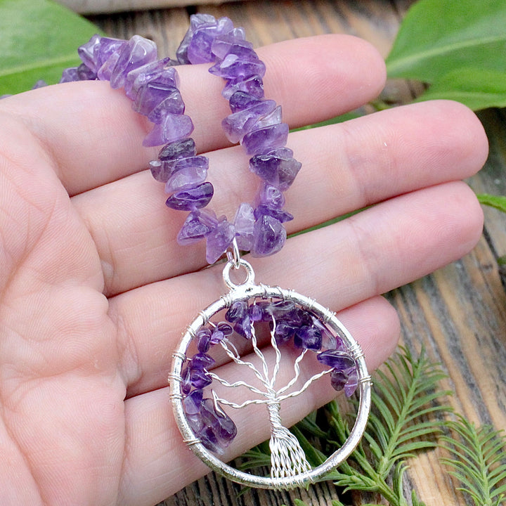 Amethyst Chip Necklace with Tree of Life Pendant – RockMama.com