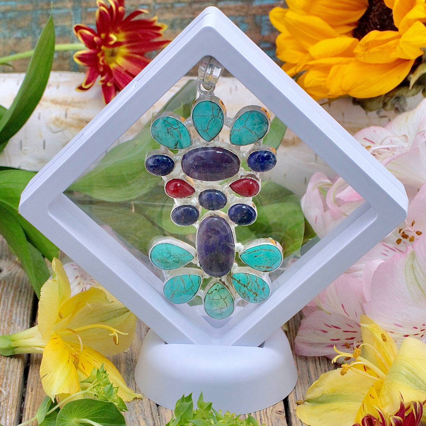 Multi-Stone Pendant in Floating Frame