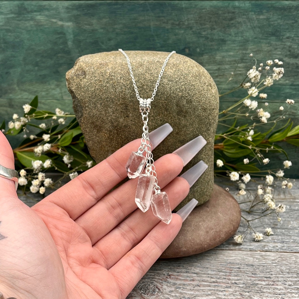 Quartz Dangle Necklace in hand