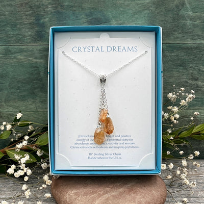citrine Triple Drop Necklace in box Crystal Dreams Collection