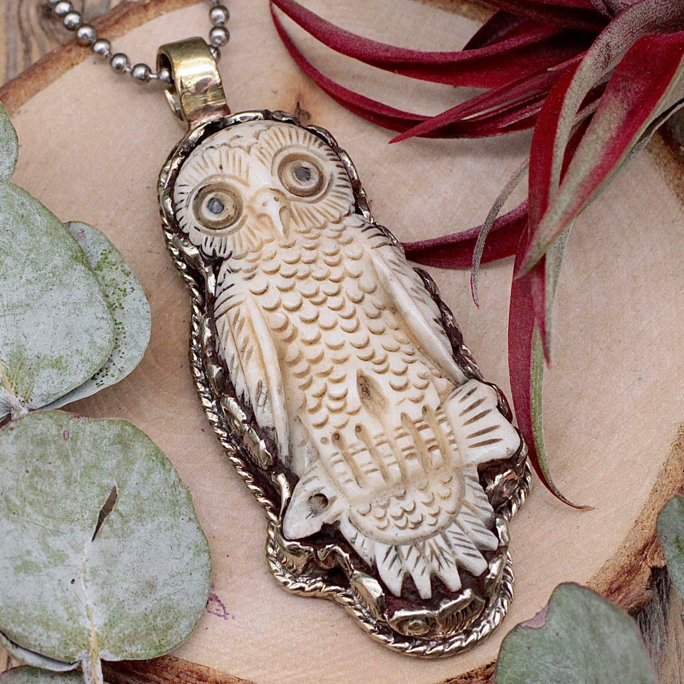 Bone Owl Pendant - Tibetan Silver