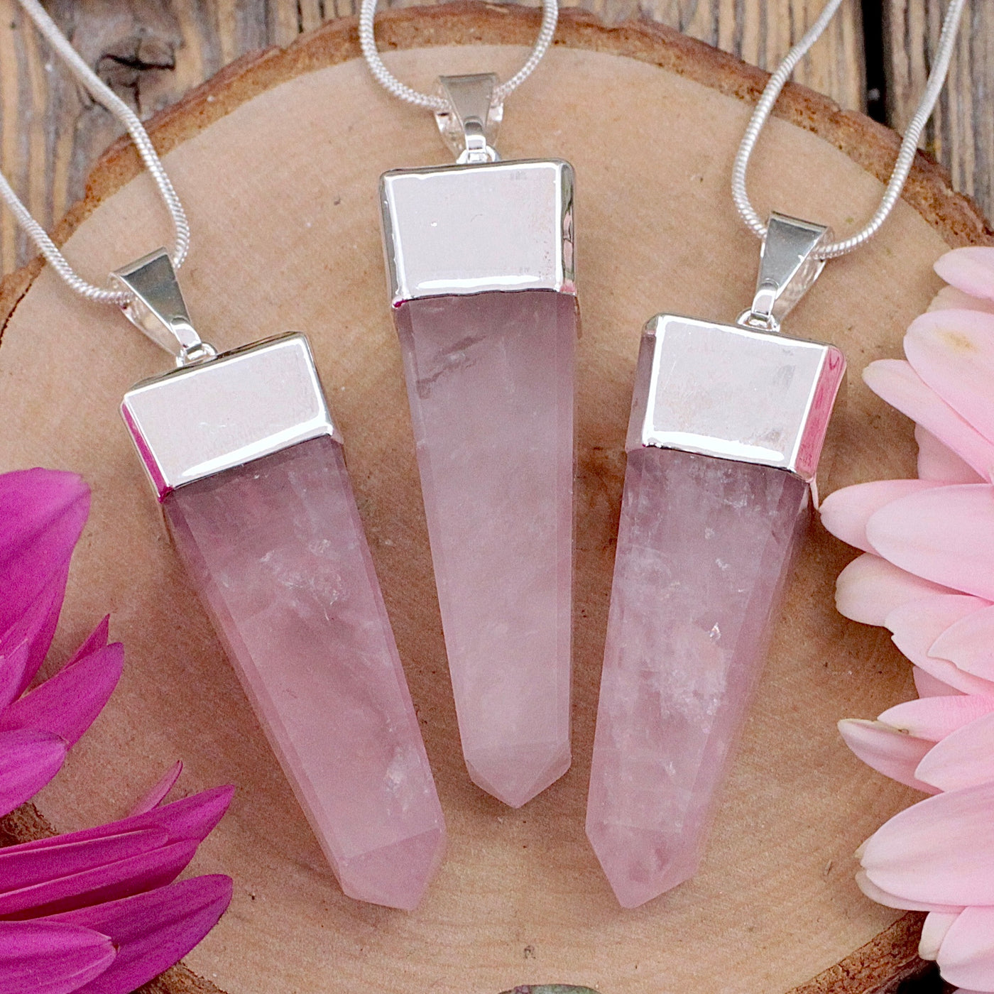 Rose Quartz Inverted Obelisk Pendant A