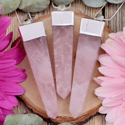 Rose Quartz Inverted Obelisk Pendant B