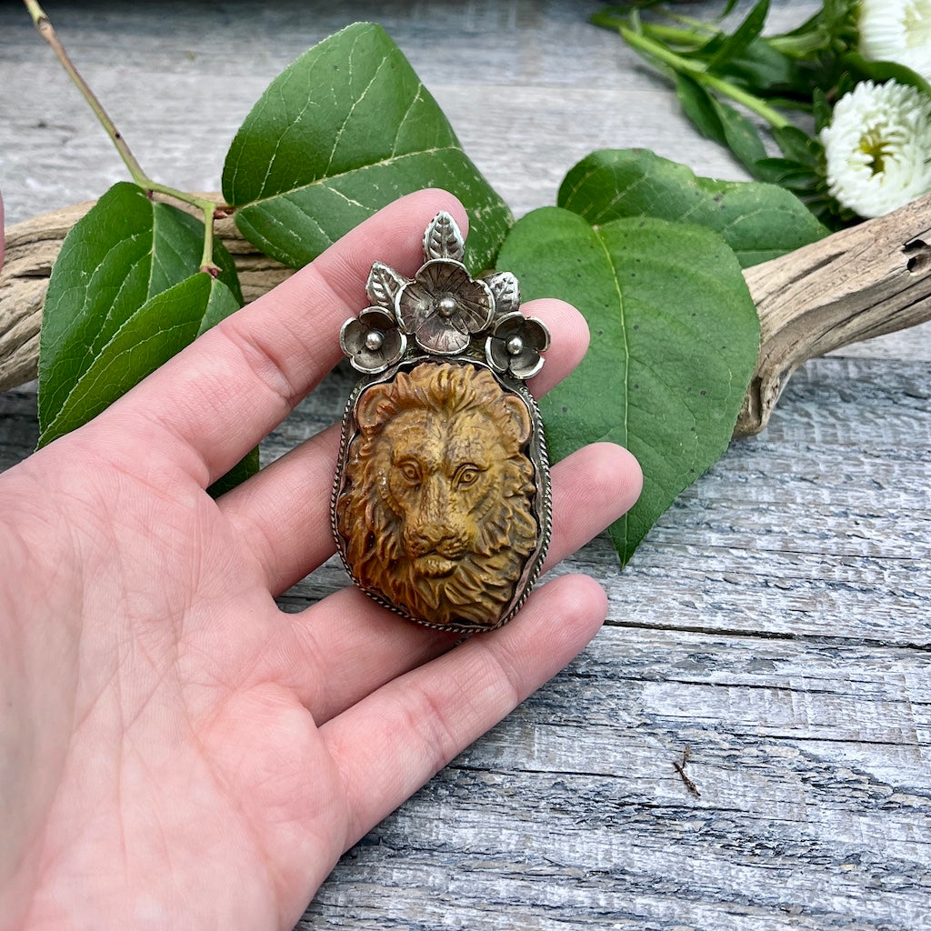 Tiger's Eye Lion Pendant hand