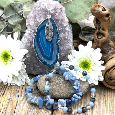 Blue Ocean Agate slab necklace Bundle