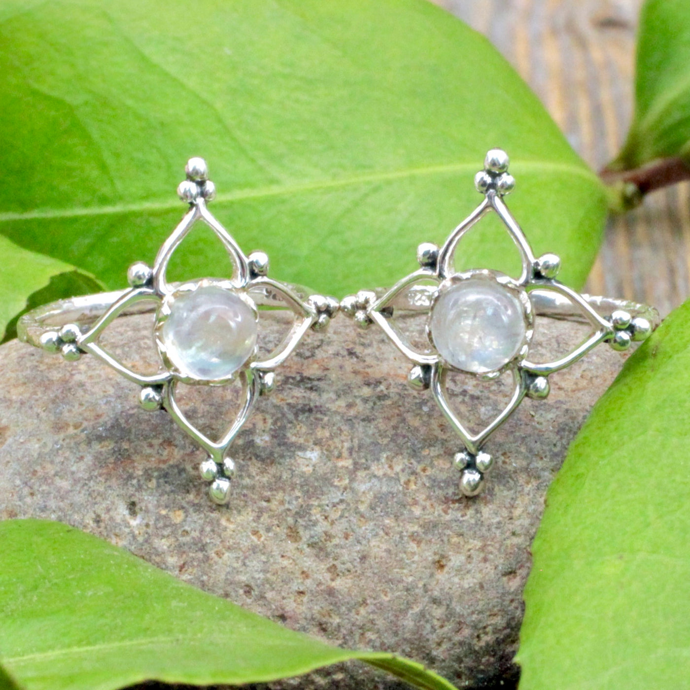 Moonstone Four Point Ring - Sterling Silver