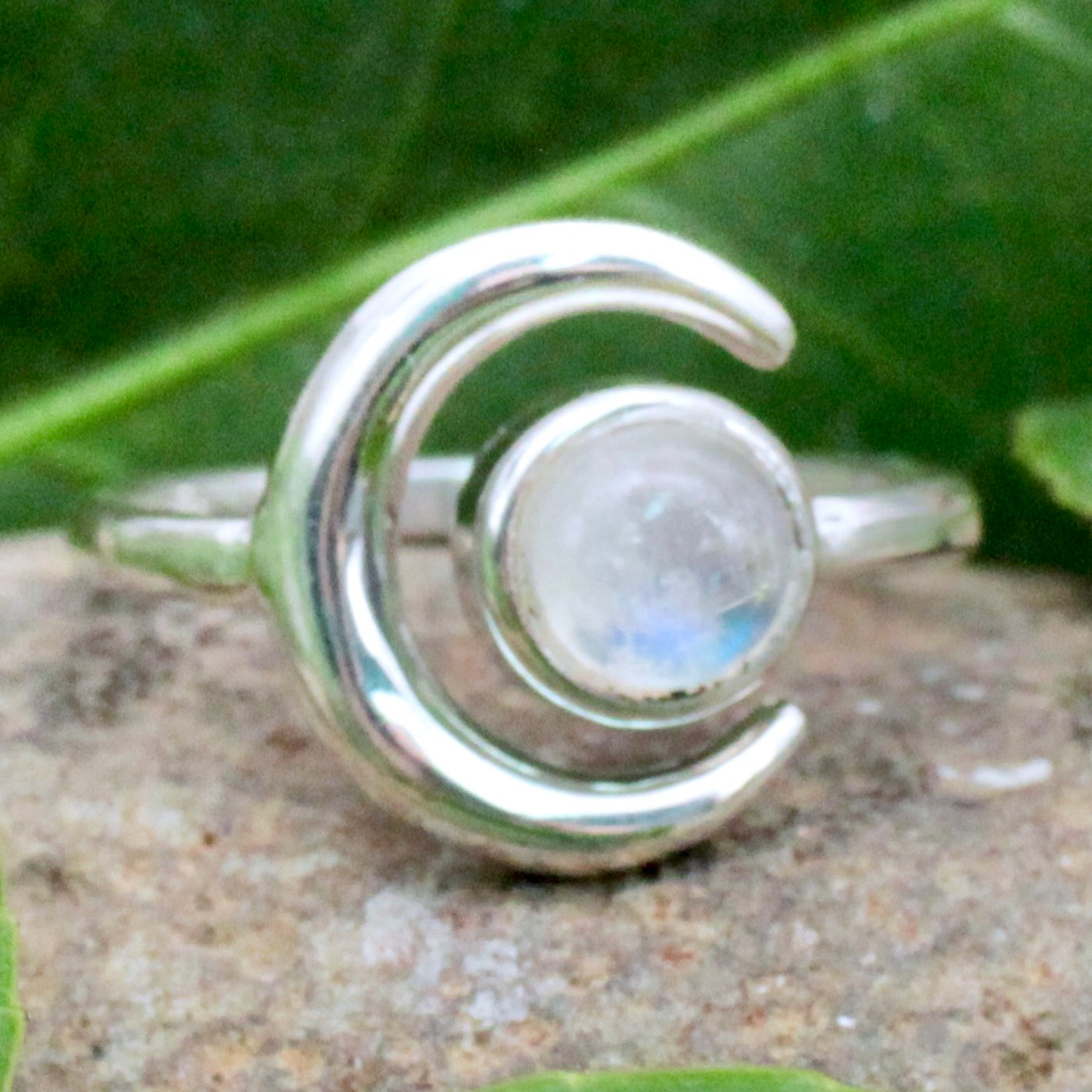 Moonstone with Moon Ring - Sterling Silver