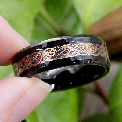 Tungsten Ring with Copper-Color Celtic Design