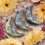 Labradorite Moon Pendant - Tibetan Silver