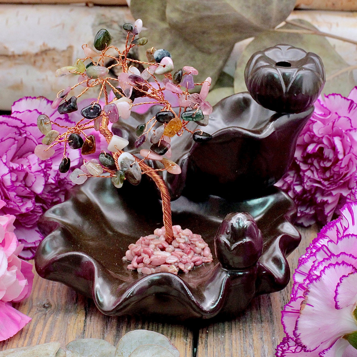 Mixed Tourmaline Tree on Ceramic Backflow Cone Holder