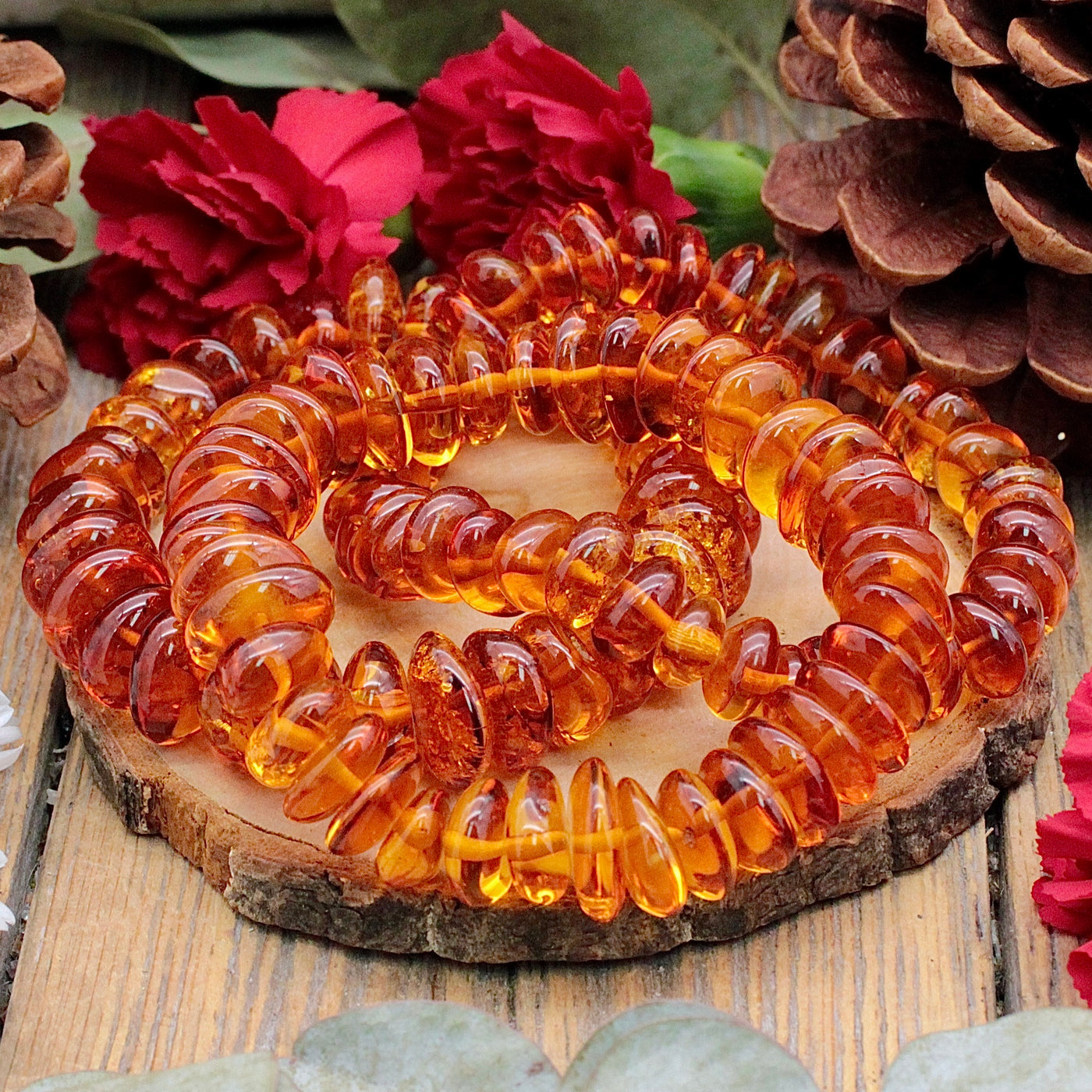 Orange Amber Pebble Bracelet