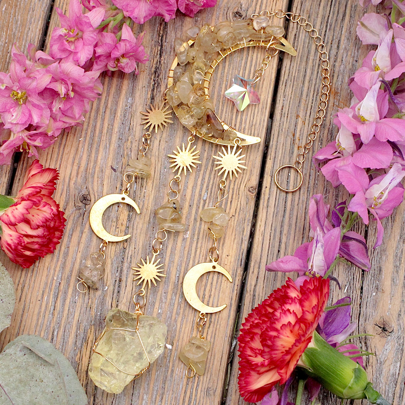 Rutilated Quartz Moon Sun Catcher