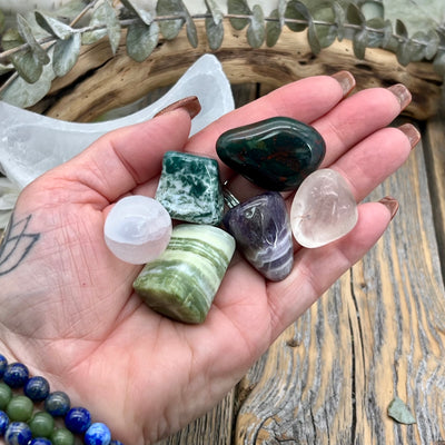 Health Well being Crystal Moon Bowl set in hand