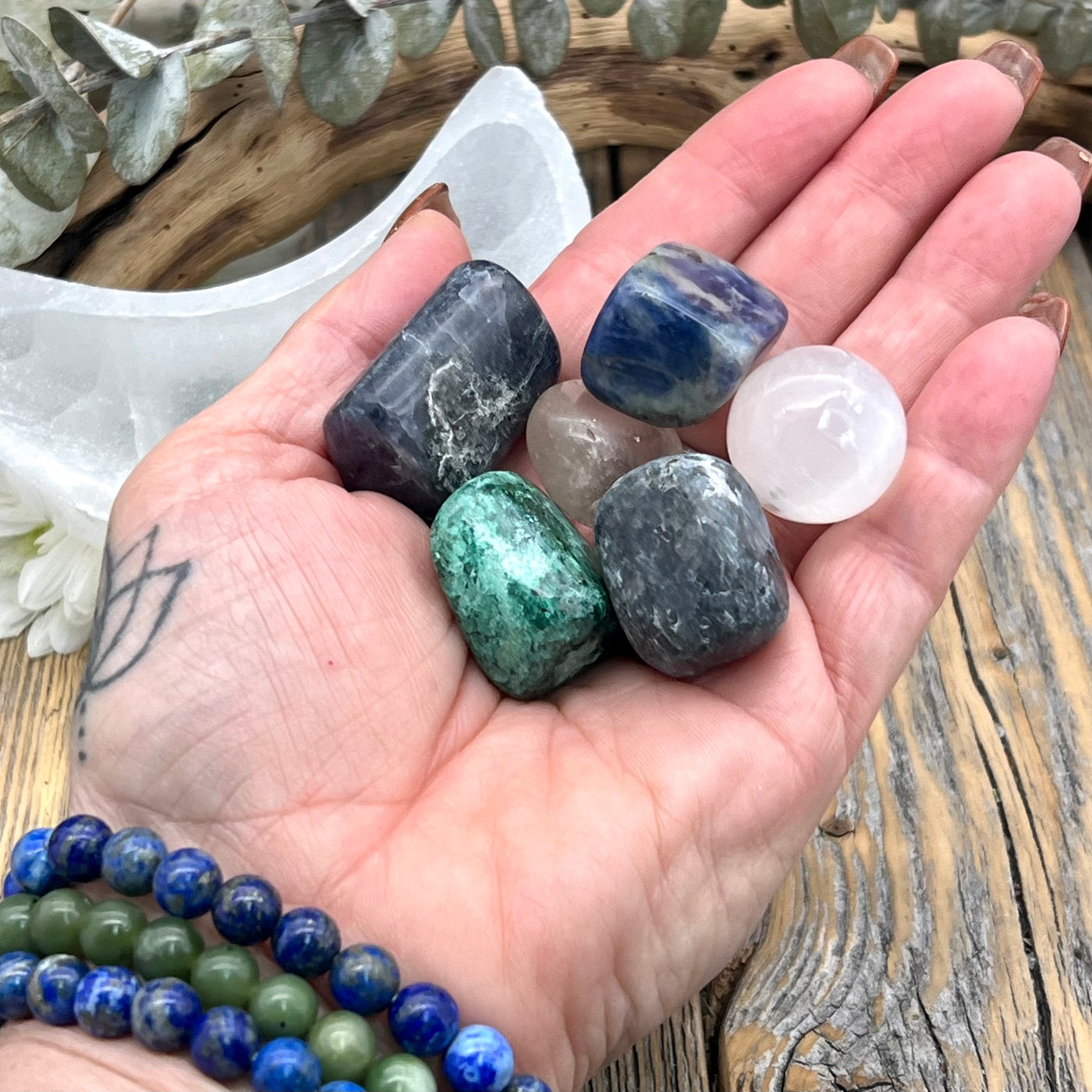 Intuition & Wisdom Crystal Moon Bowl set in hand