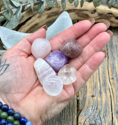 Love Self Love crystal Moon Bowl Set in hand