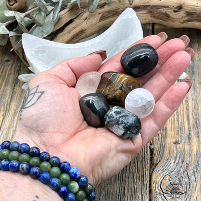 Protection & Shielding Crystal Moon Bowl Set in hand