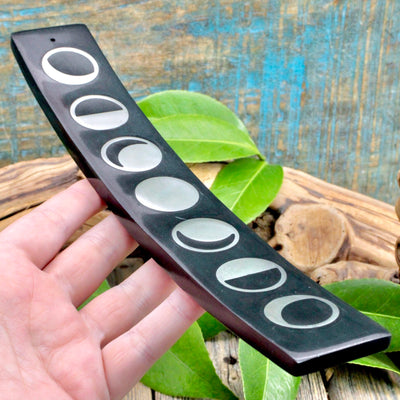 Soapstone Incense Holder with Silver Moon Phases