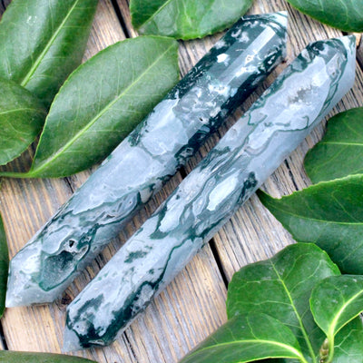 Moss Agate Faceted Double Terminated Wand