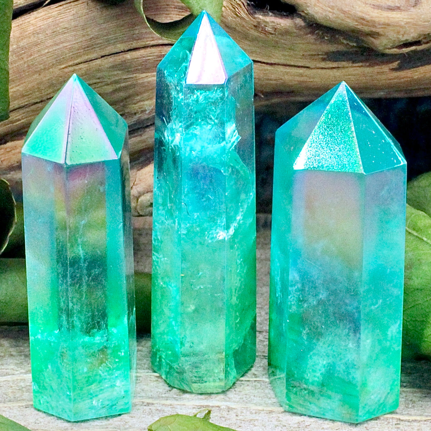 Blue Green Ombre Aura Quartz Tower