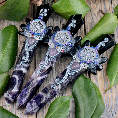 Obsidian and Chevron Amethyst Athame