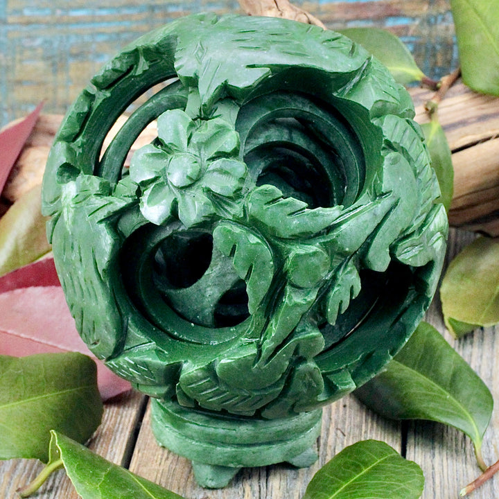 Green Soapstone Puzzle Ball with Stand – RockMama.com