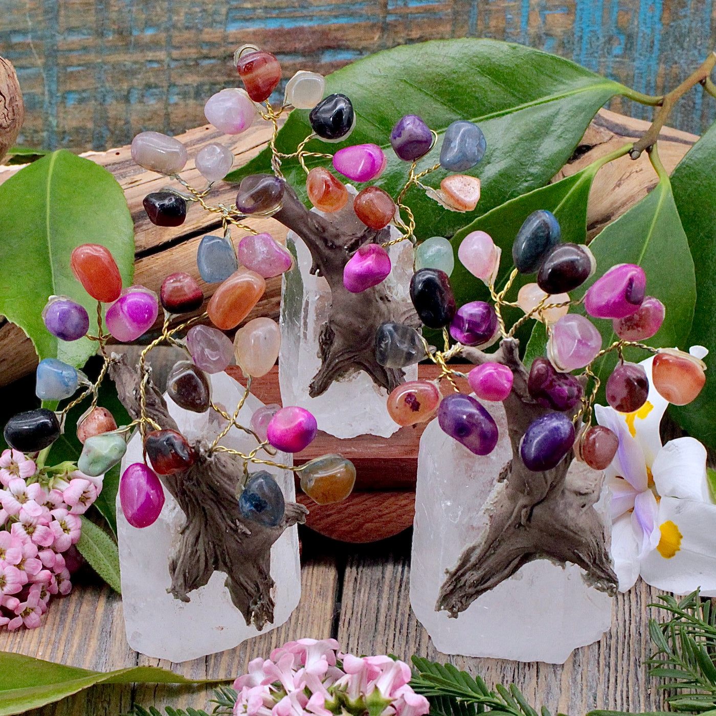 Multi-Stone Crystal Tree on Quartz Point