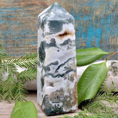 Moss Agate Obelisk