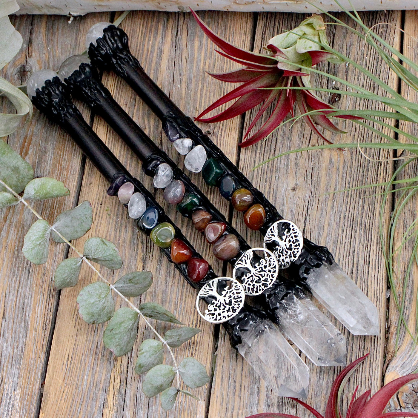 Quartz Wand with Tree of Life Charm