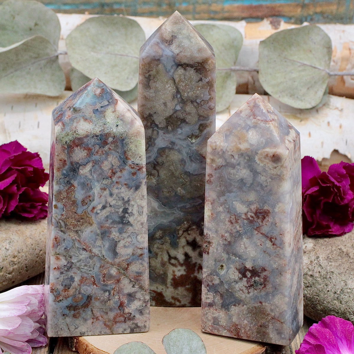 Blue Flower Agate Obelisk