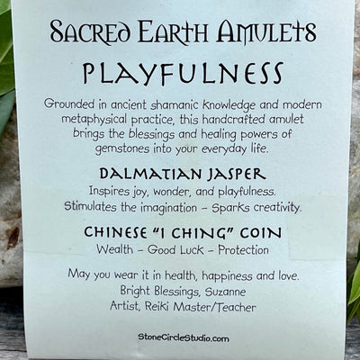 Playfulness Sacred Earth Amulet Necklace Dalmatian Jasper card