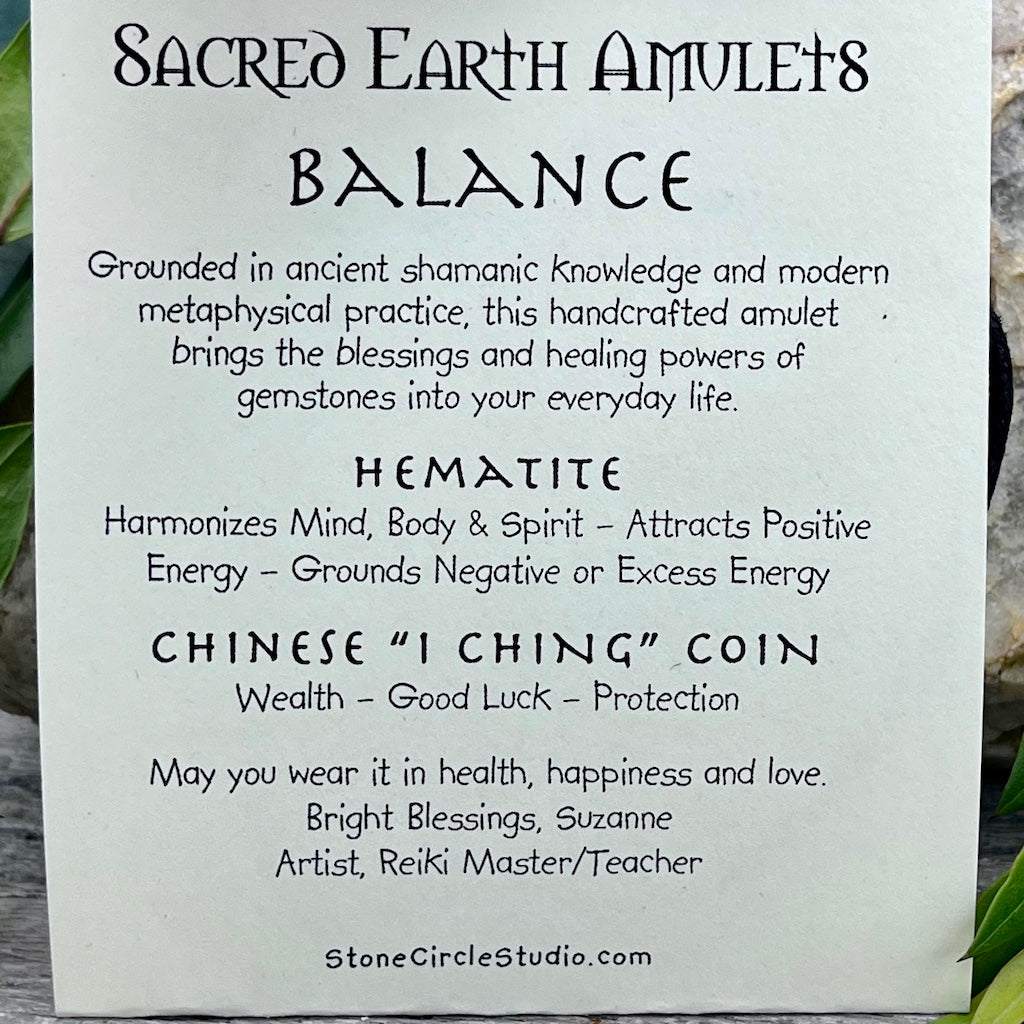 Balance Hematite Necklace Sacred Earth Amulet card