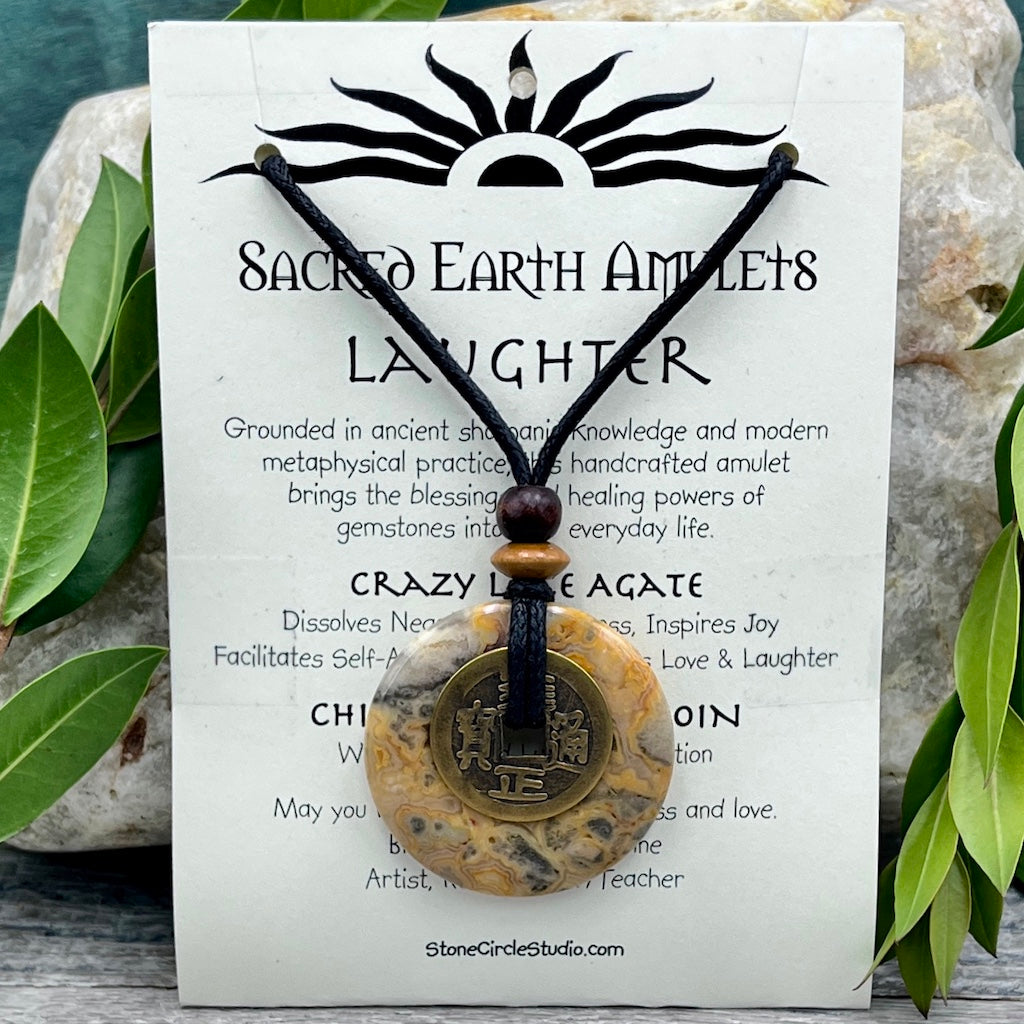 Laughter Crazy Lace Agate Necklace 40mm card