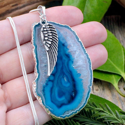 Indigo Dreams Blue Ocean Agate with Wing Charm Necklace